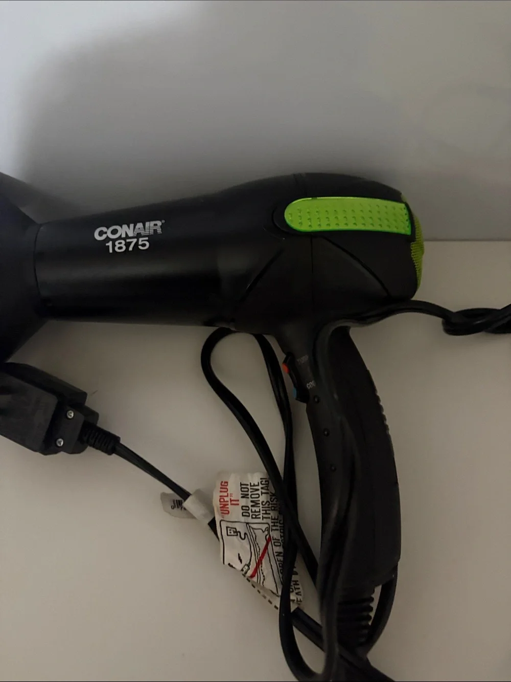 Conair 1875W Black Hair Dryer with Green Accent